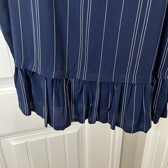 LC Lauren Conrad Blue White Striped Embroidered Sleeveless Ruffle Top Womens XL - Picture 7 of 10